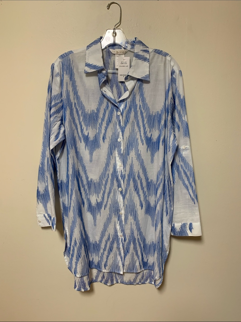 La Blanca swim coverup - white and blue long button up shirt swim cover up Small
